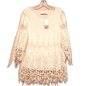 Chico's Embroidered Mesh Raina Top 3/4 Sleeve Fashion Alabaster Women's sz S NWT